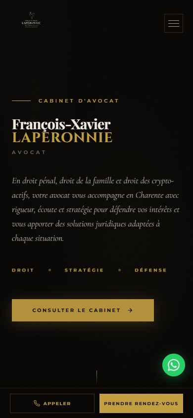 Page d’accueil du Cabinet Laperonnie affichée sur téléphone